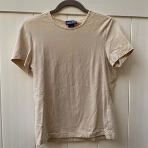 Lands End Womens T Shirt Top Crew Neck Short Sleeve 96% Cotton Basic Cream SZ M